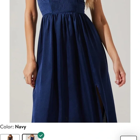 ASTR the Label Navy Satin Pleated Bustier Sleeveless Midi Dress NEW Size Medium - Picture 5 of 7